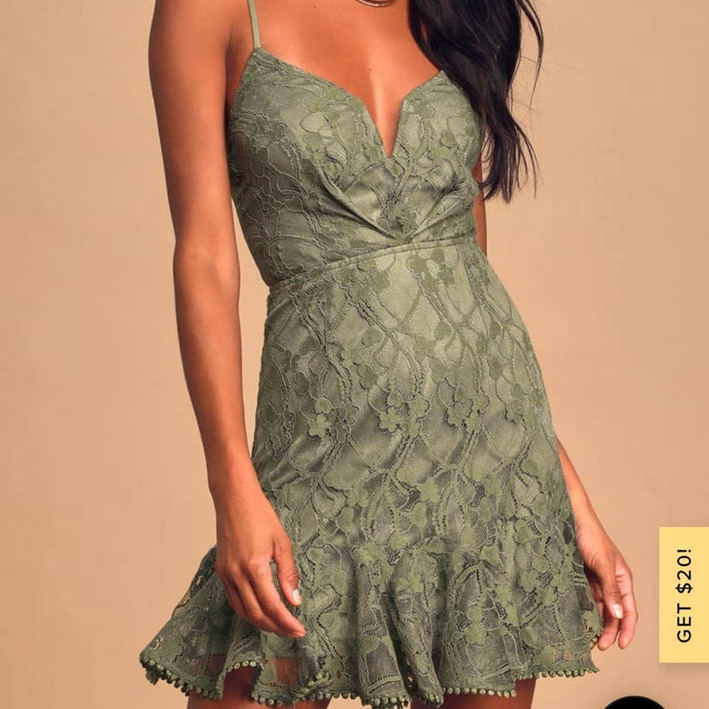 Cause A Ruffle Olive Green Ruffled Lace-Up Mini Dress